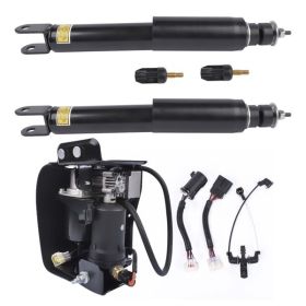 Pair Rear Shock Absorbers + Air Compressor Pump Set For Cadillac Escalade Chevrolet Suburban Tahoe GMC Yukon 5.3L 6.2L V8 2015-2019 23151122 1525