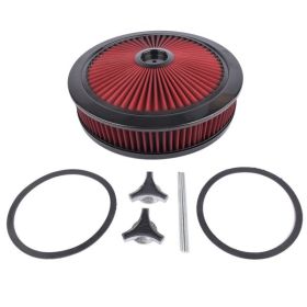 14" x 3" Red Air Cleaner Kit Recessed Black Trim for Carburetor with 5 1/8" Neck