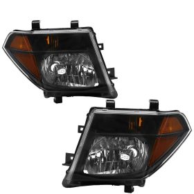Pair of headlights for 2005-2008, NISSAN, FRONTIER US Halogen Assembly white lampshade black frame yellow reflector without bulb