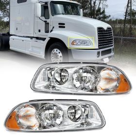 Headlight Assembly Fit for MACK GU4 GU5 GU7 CT713 GU8 CX CXN CXU CTP Semi Trucks, Pair of Chrome Headlamp Left/Driver & Right/Passenger Side Halo