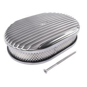 12" Oval Aluminum Full Finned Air Cleaner Polished Paper Element for SB & BB CHEVY FORD & MOPAR CHRYLER DODGE PLYMOUTH
