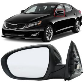 2011-2013, Kia Kia, Optima, left side mirror, American version, 5 pins, paint black, mirror adjustment, with LED turn signal, manual folding, lef